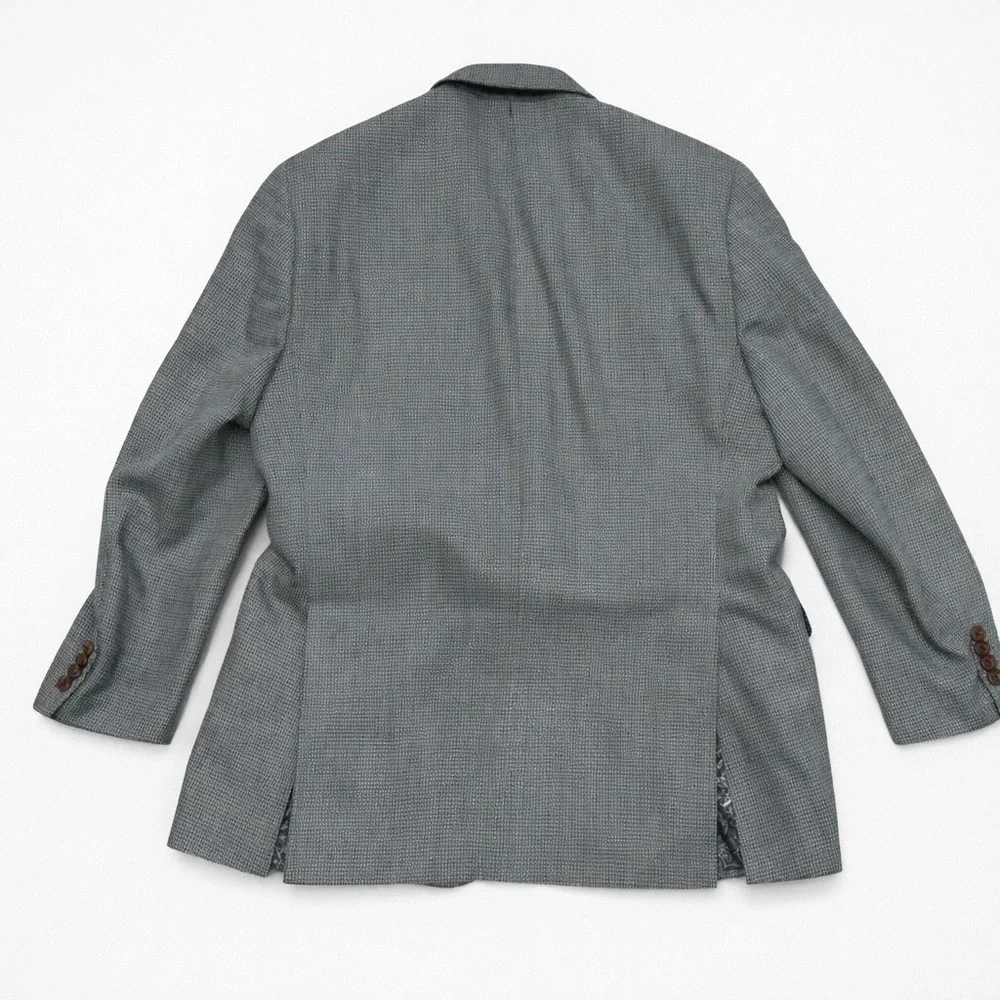 Ralph Lauren Silk Wool Houndstooth‎ Blazer Grey Blue 40R Dillard's Sport Coat